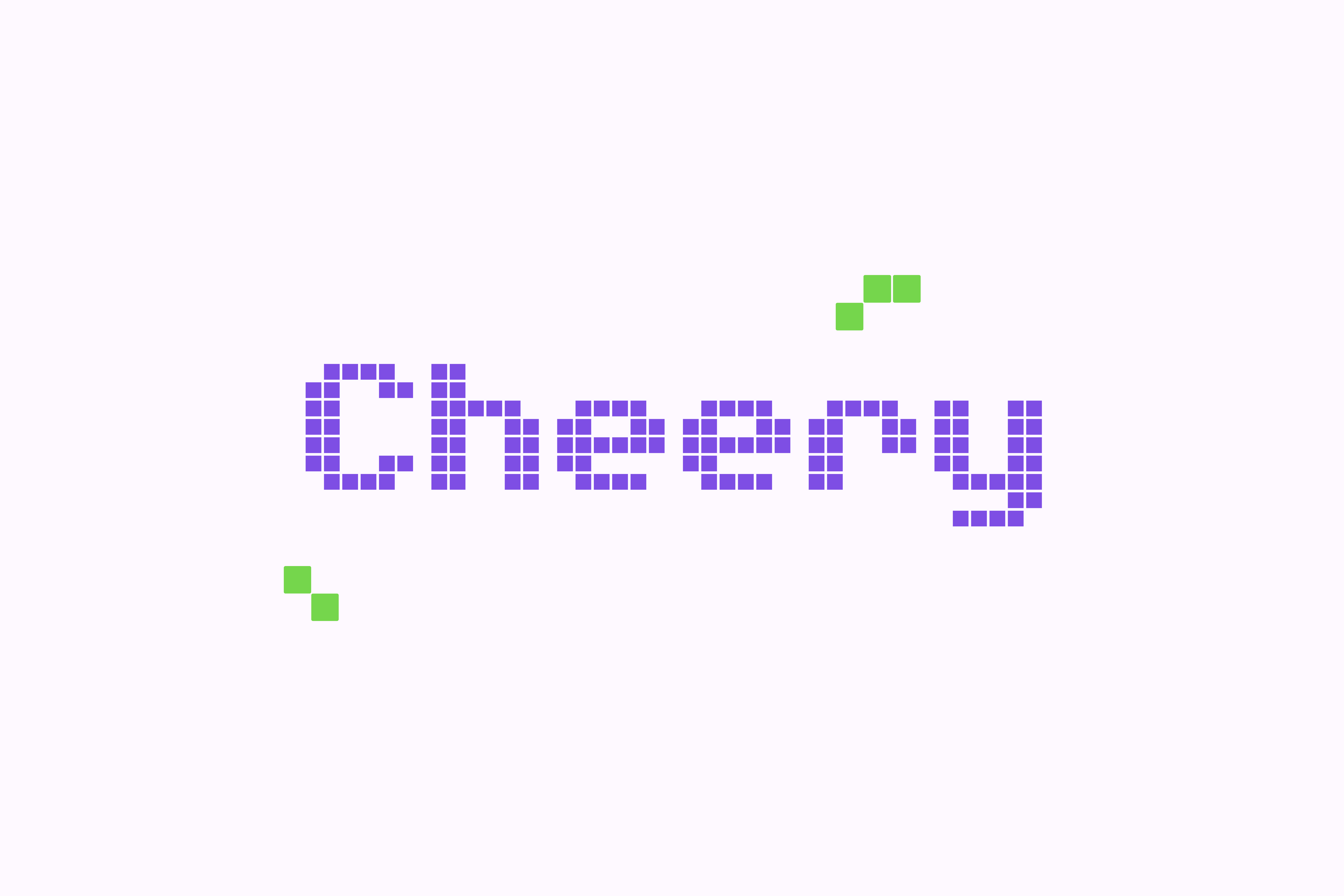 Cheery logo is the word cheery in purple surrounded by small green
              squares like github's commits.